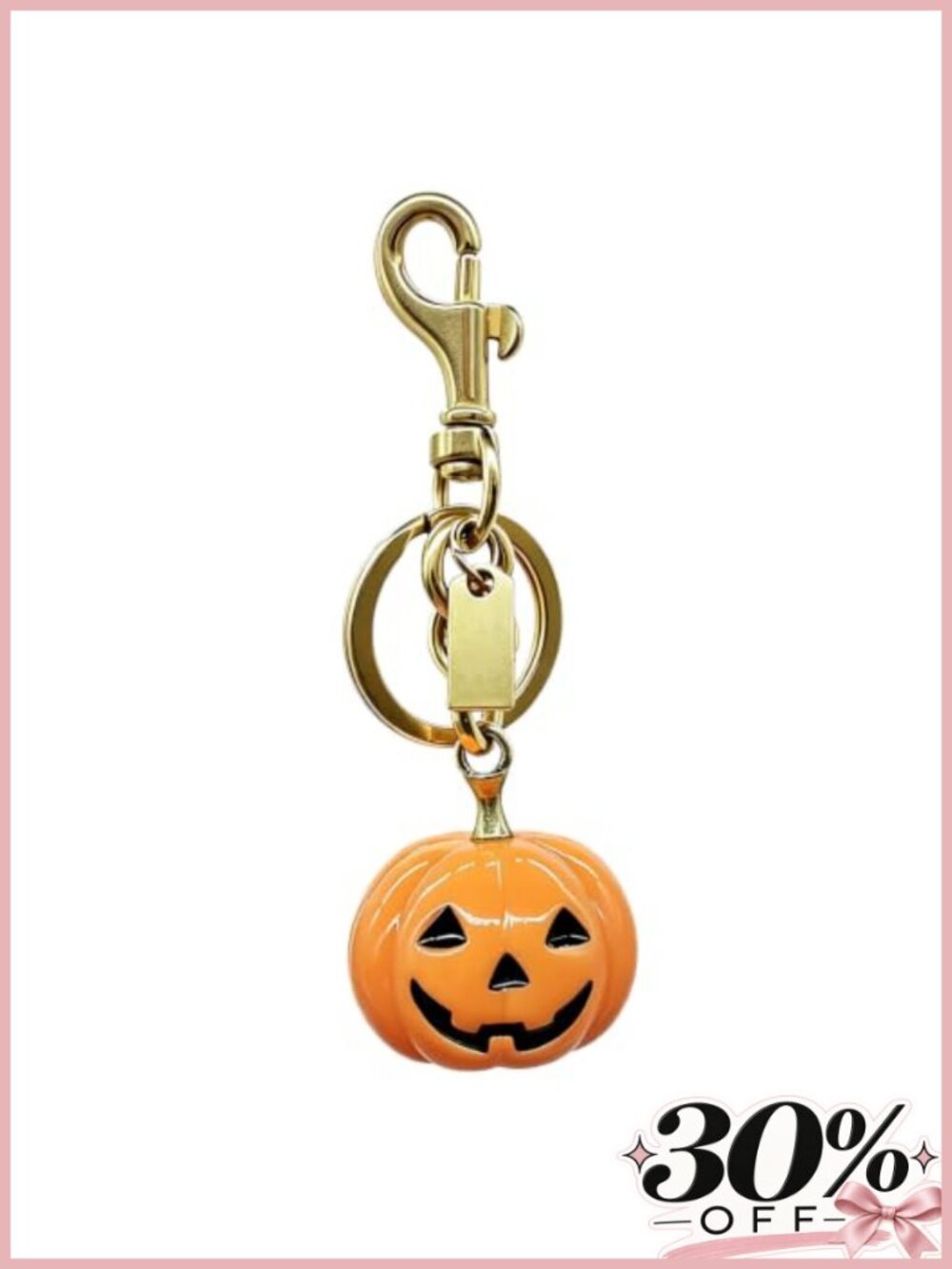 Resin Pumpkin Keychain Halloween Bag Charm Gold Hardware